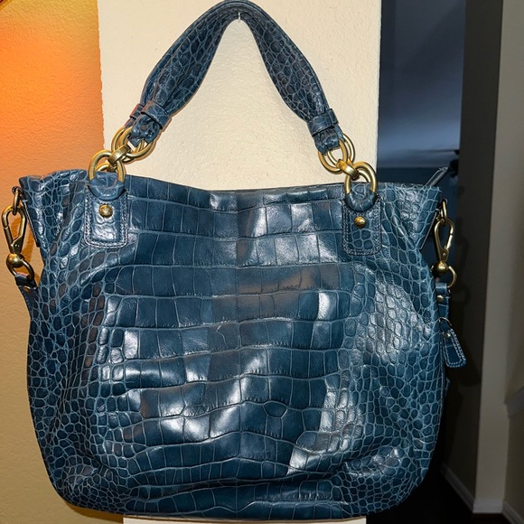 Coach Kristin Large Embossed Expandable Croc Crossbody Tote Denim Blue 16795 - Picture 2 of 16